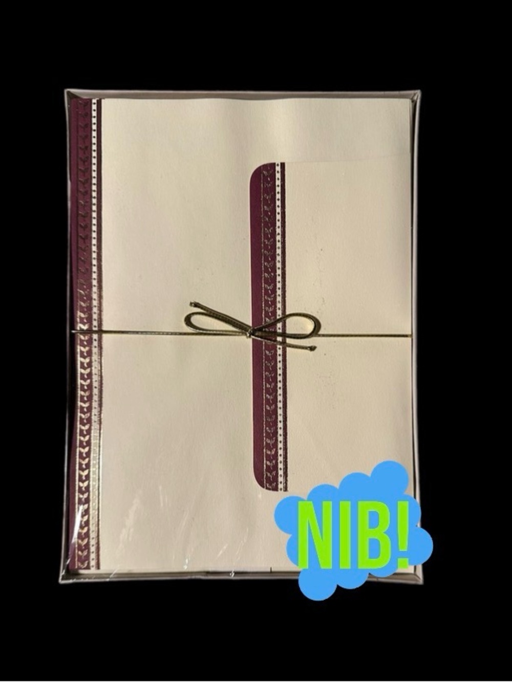 Hallmark Cream and Plum Stationery Set with Gold Embossed Pattern